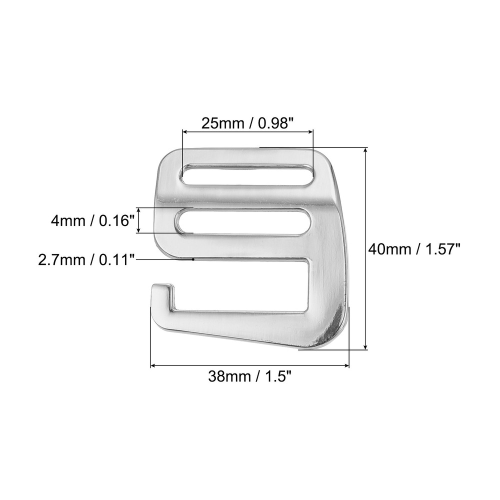 0.98" Webbing Release G Hook Buckle Adjusters for Backpack Strap, 4Pcs Silver