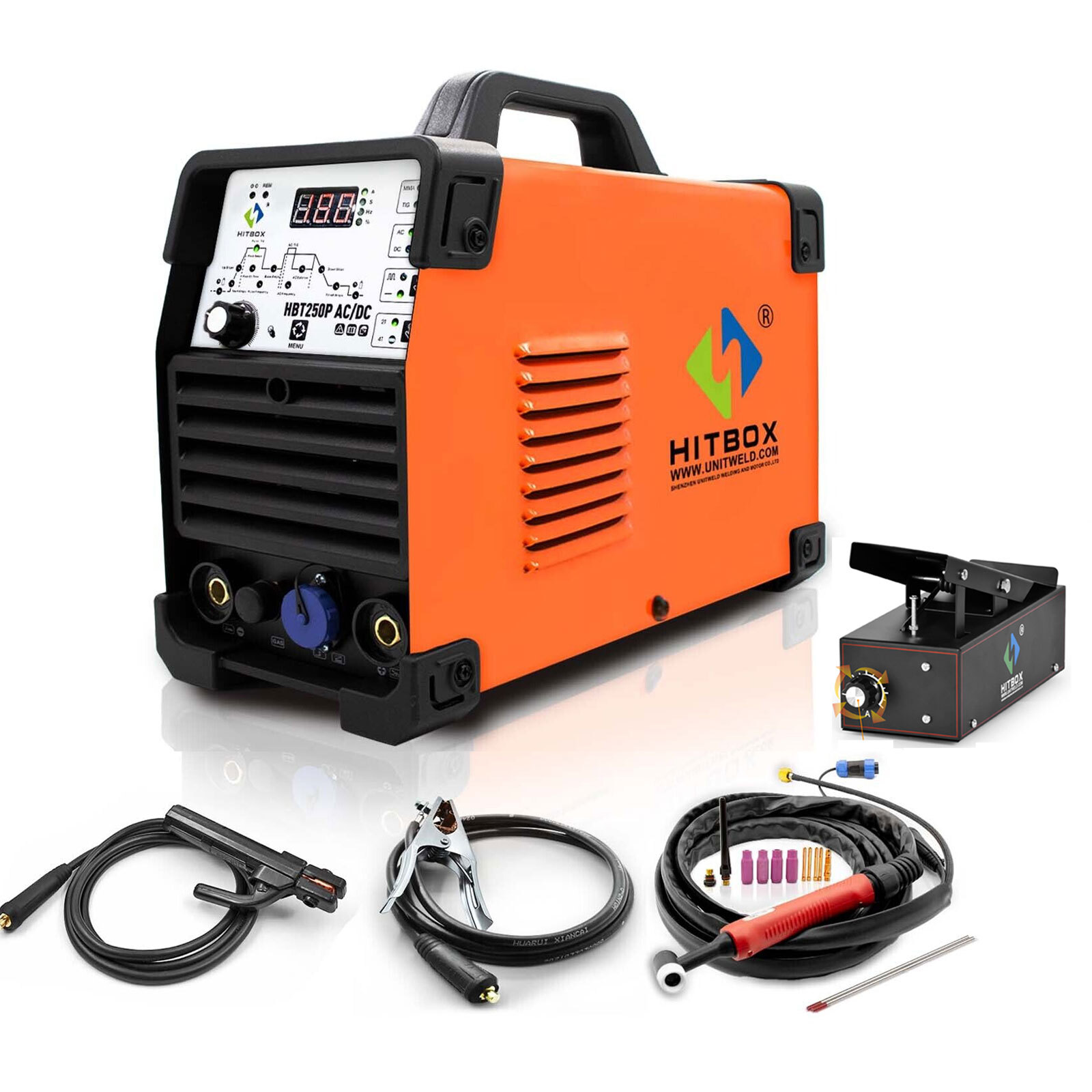 HITBOX HF TIG Welder&Foot Pedal 200A 220V AC DC Stick/MMA Weld Machine Pulse Tig