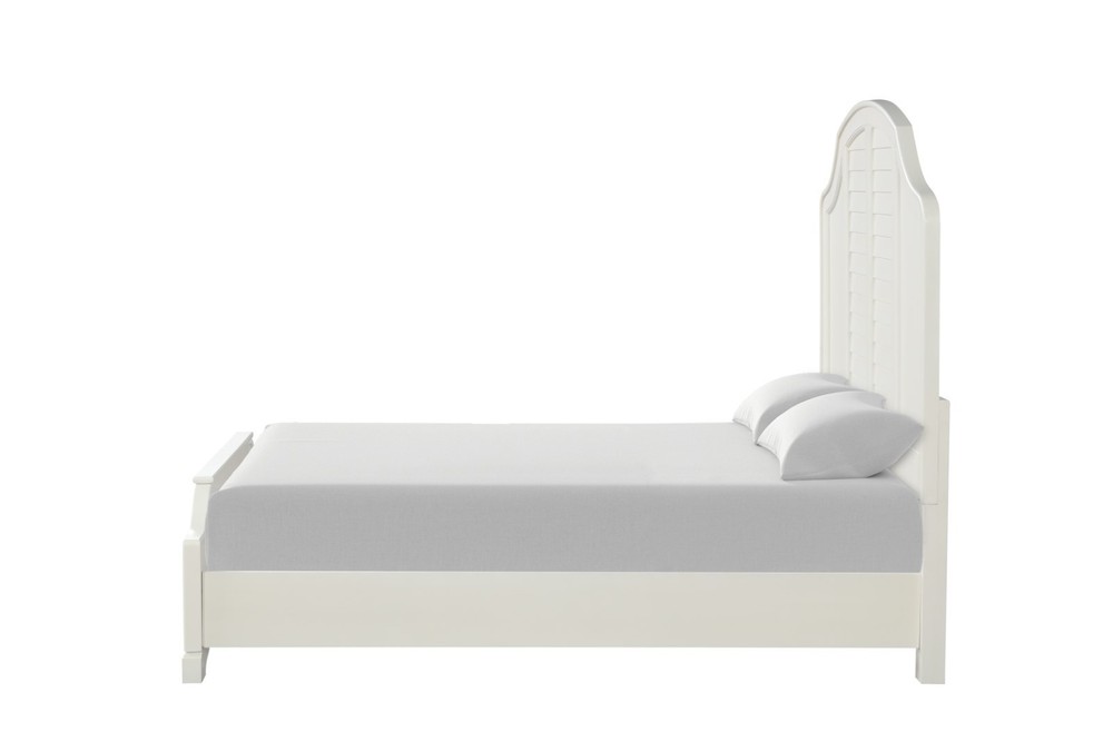 Antique White Coastal Transitional Queen Size 1pc Panel Bed Frame Set Headboard