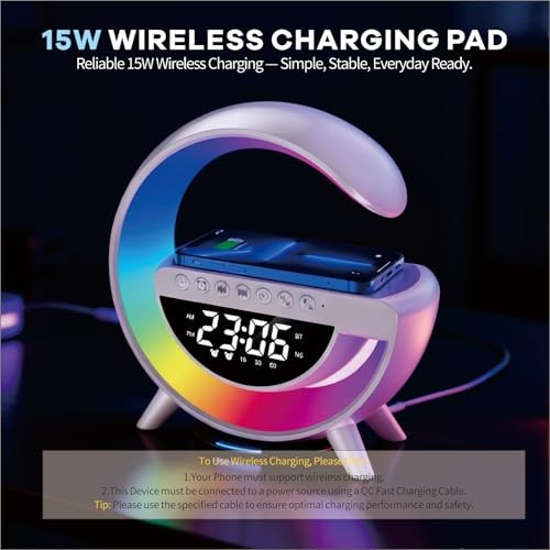 Smart Wireless Charging Table Lamp, Multifunctional Bluetooth Speaker & biack
