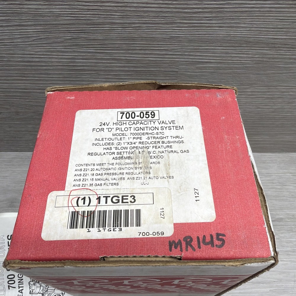 Robertshaw 700-059 High Capacity Gas Valve For D Pilot Ignition System, 24V, New