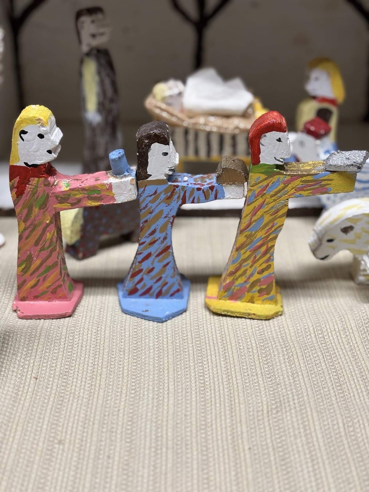 Folk Art William Holzman Tucson AZ Hand Painted Nativity Set Outsider Artist