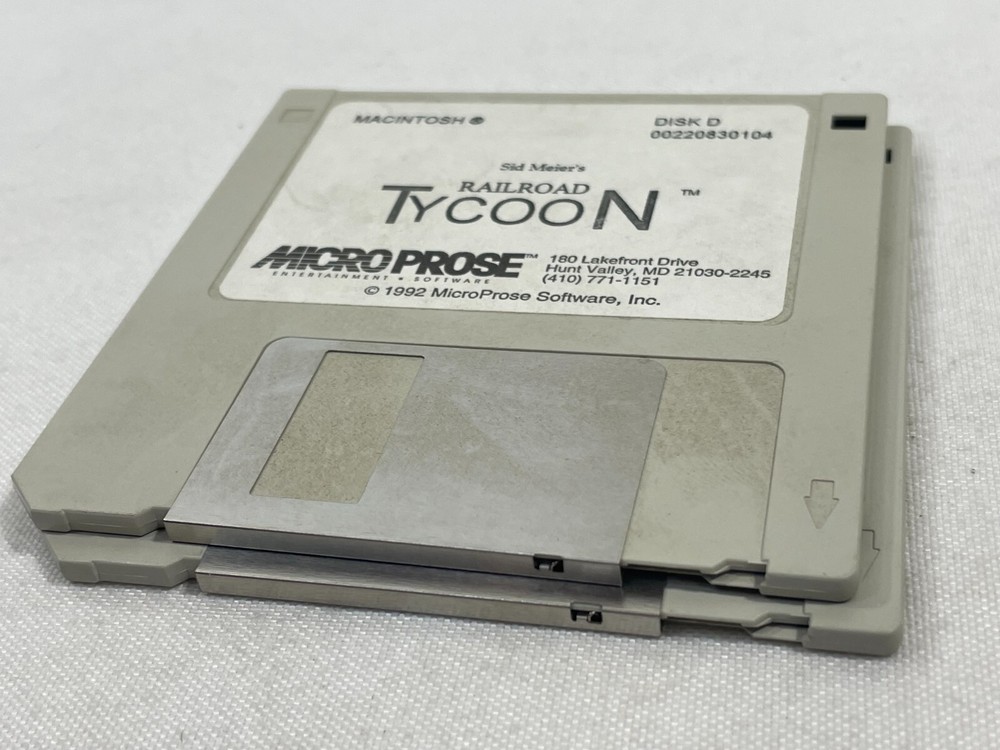 Vintage 1992 Sid Meier's Railroad Tycoon Macintosh 3.5" Floppy Disk D & E ONLY!