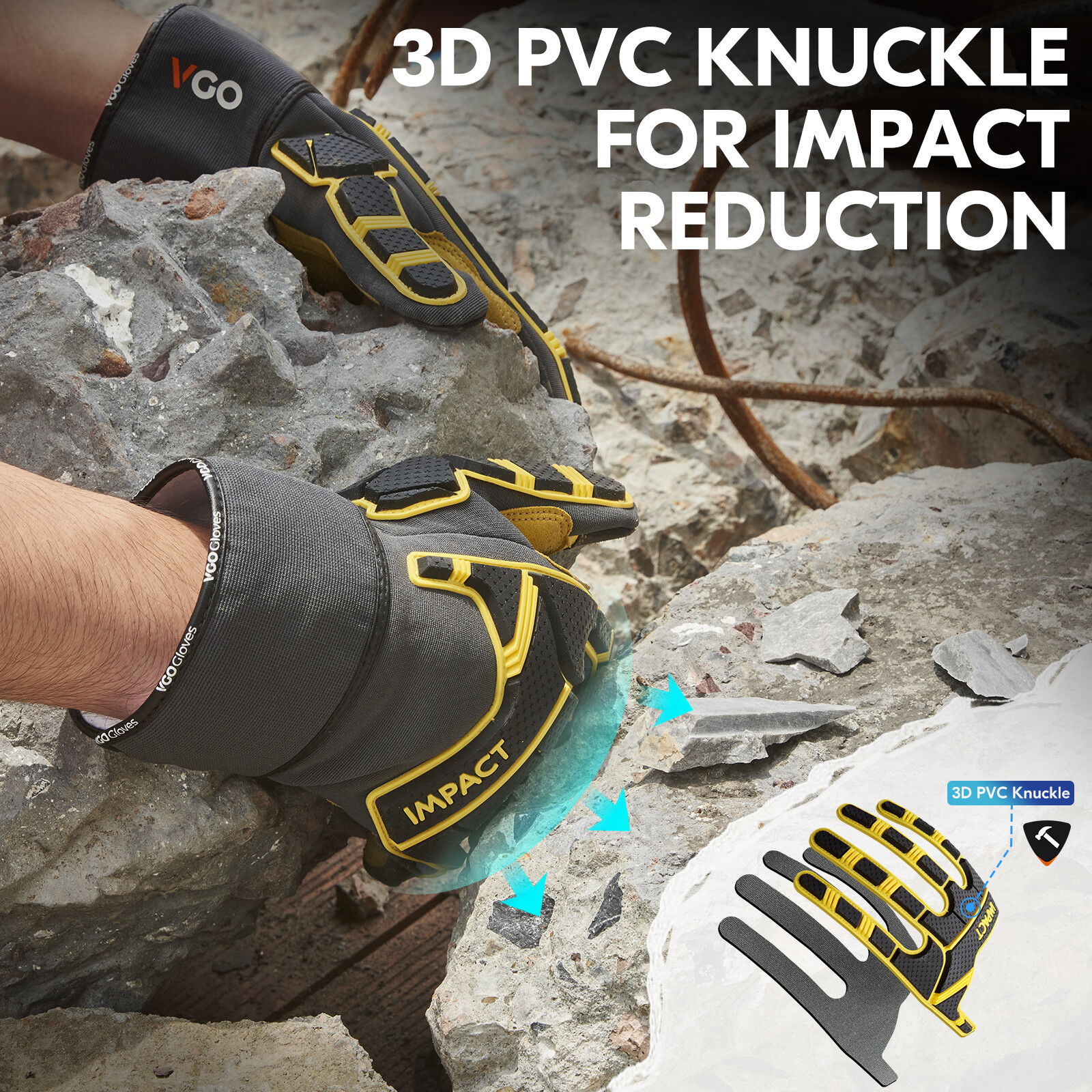 Vgo 1 Pair Leather Work Gloves Men,Mechanics Gloves（PA7756）