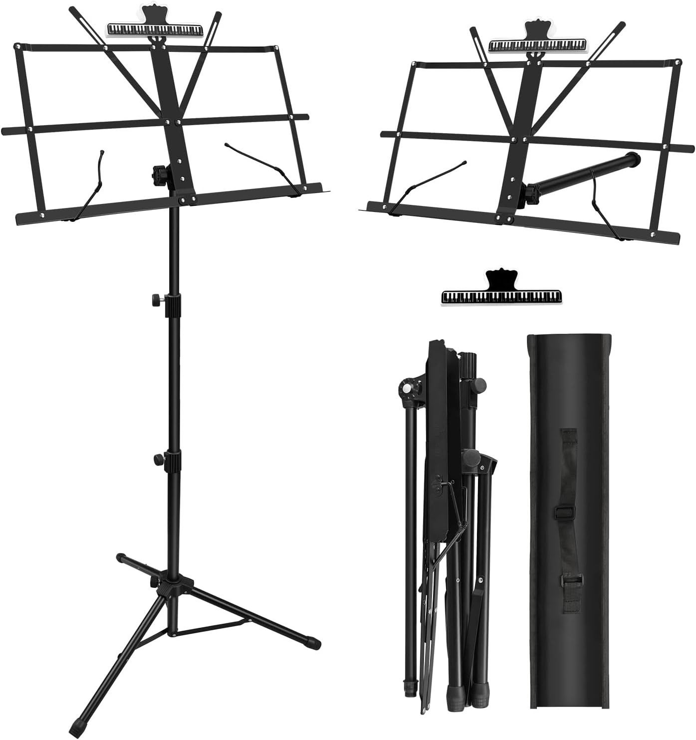 1 Pack Music Stand 2 in 1 Dual-Use Folding Sheet Music Stand Lightweigh...