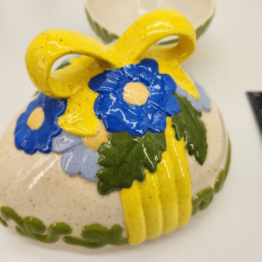 Vintage 1970s Atlantic Mold Hand Painted Ceramic Easter Egg Candy Dish Bow Daisy