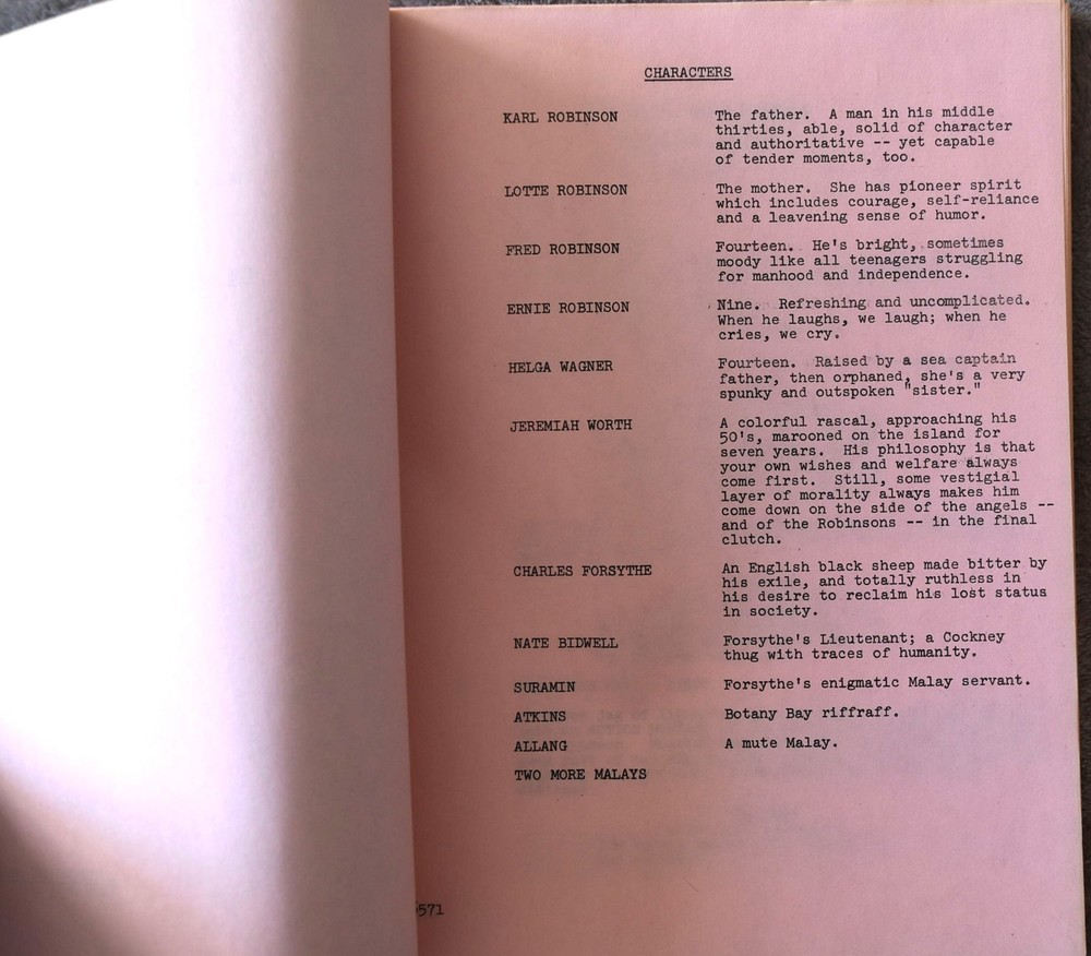 1974 The Swiss Family Robinson Original Second Revised Shooting Final Script