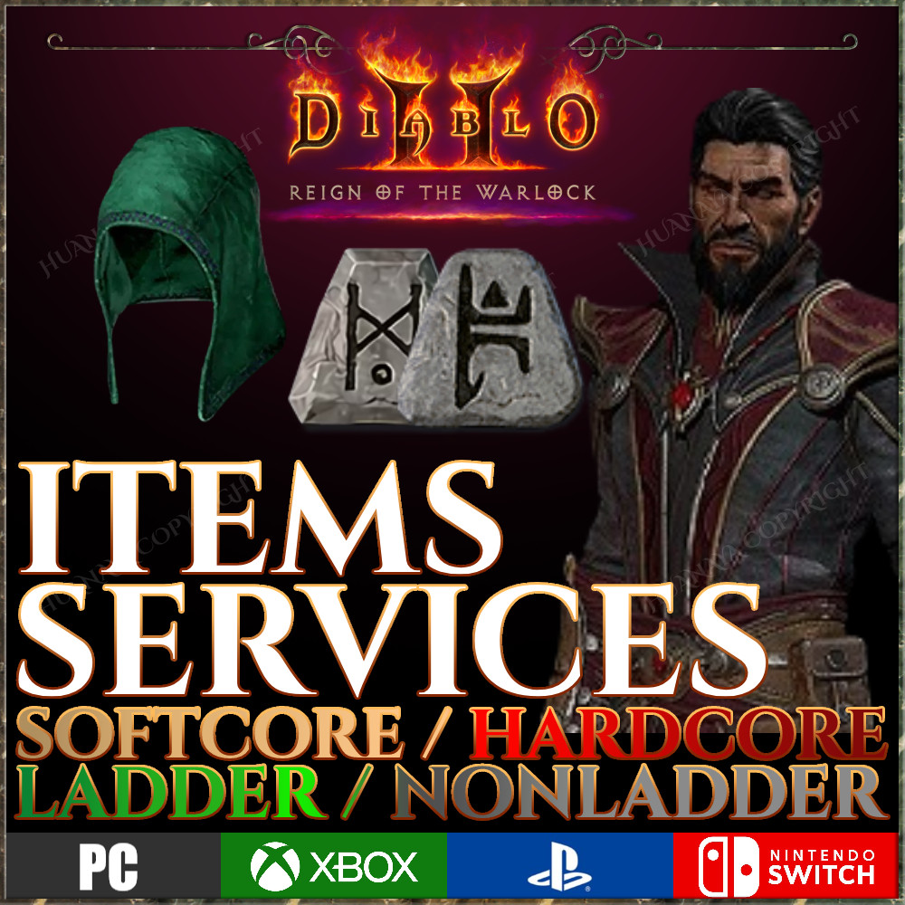 DIABLO 2 ITEMS ACT CARRY RUNES UNIQUES REIGN OF THE WARLOCK D2R LADDER S13 ROTW