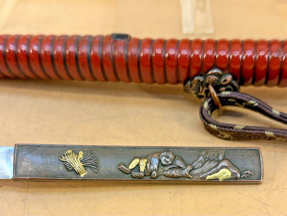 Japanese Edo Red Lacquer Tanto, Signed Blade & Complete Fitting Set