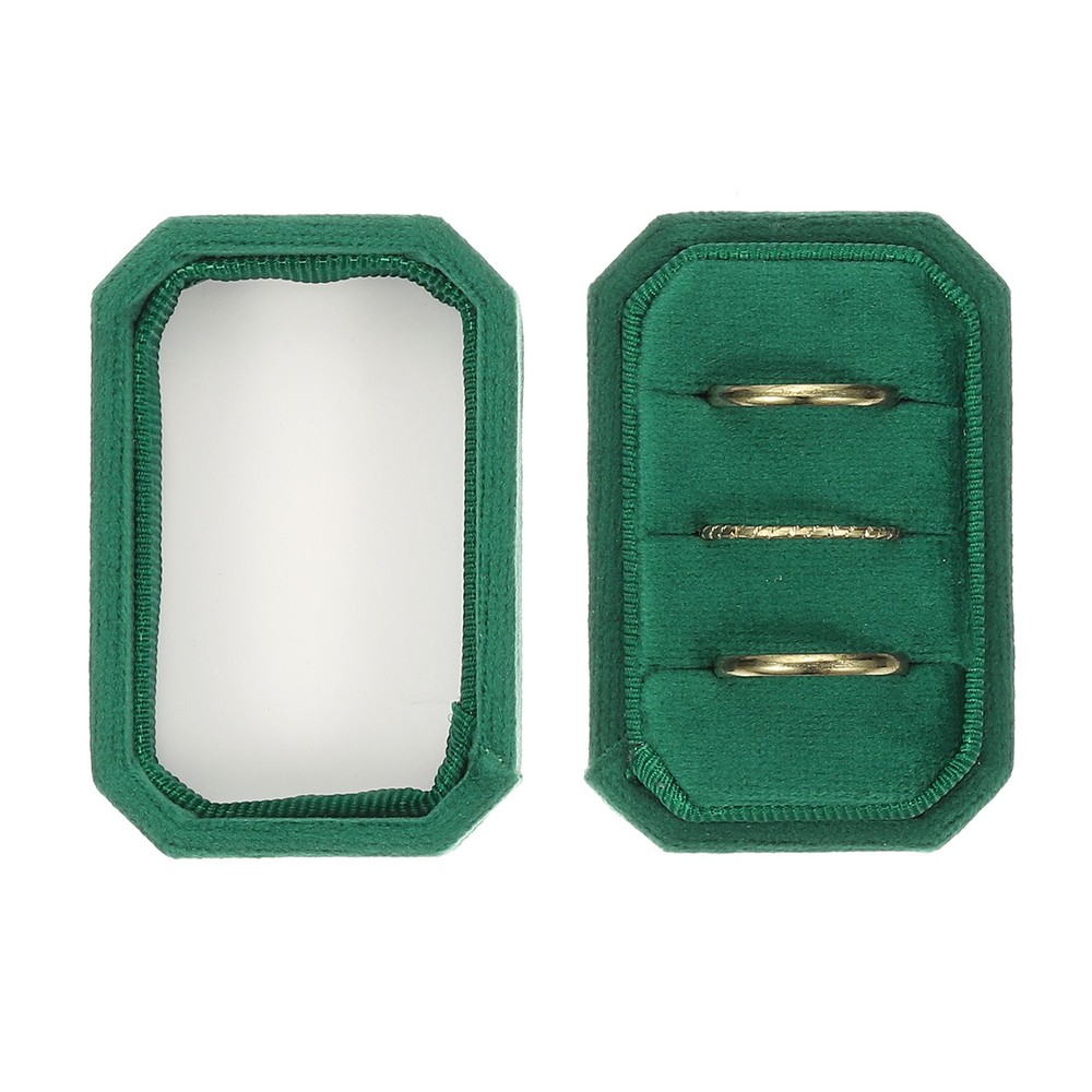Velvet Ring Box 3 Slots, Octagonal 3 Rings Holder, Green