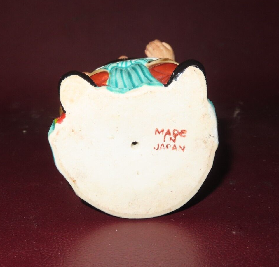 Vintage 6" Tall Hand Painted Japanese Porcelain Buddha Guard Figure w/ Staff