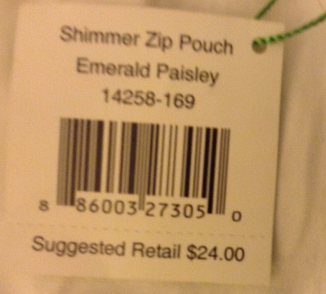 VERA BRADLEY Shimmer Zip Pouch - Emerald Paisley Pattern NWT