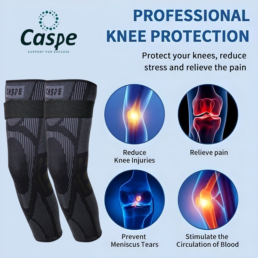Caspe 2 Pack Full Leg Compression Sleeve with Strap Thigh Knee Calf Support