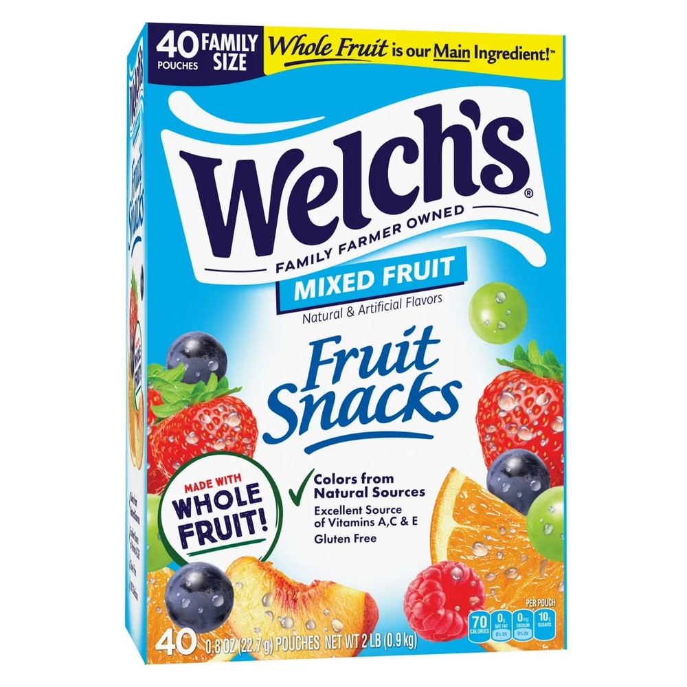 Welch's Fruit Snacks Gluten Free Mixed Fruit Soft Fruit Snacks, .8 oz, 40 Count.