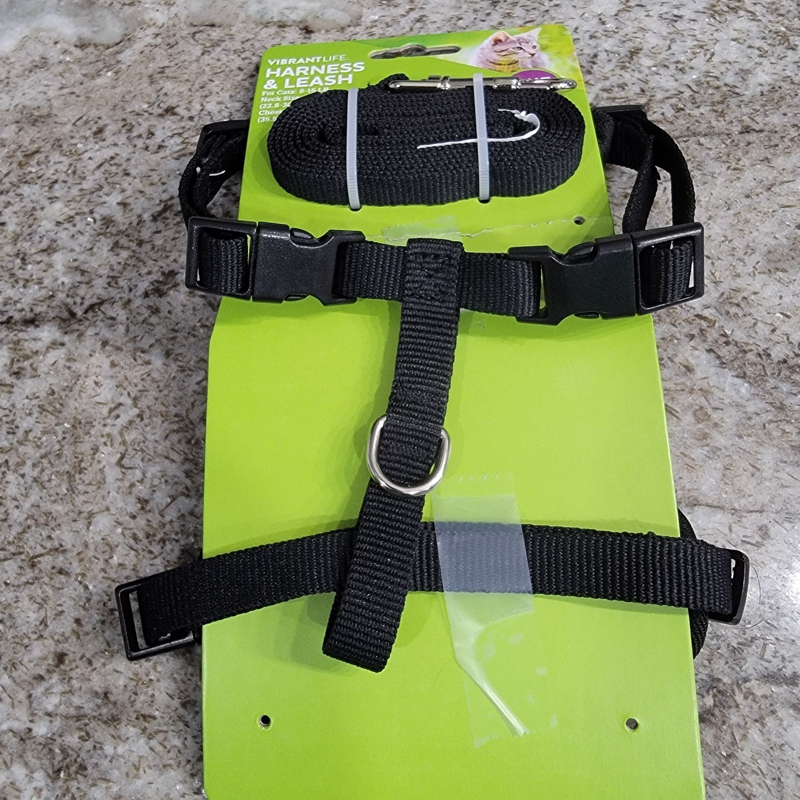 Vibrant Life Mesh Cat Harness & Leash Set Black Adjustable One Size 8-15 Lbs New