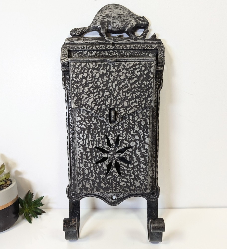 Cast Aluminum Mailbox Beaver Canada wall mount hook Lockable Mid Century modern