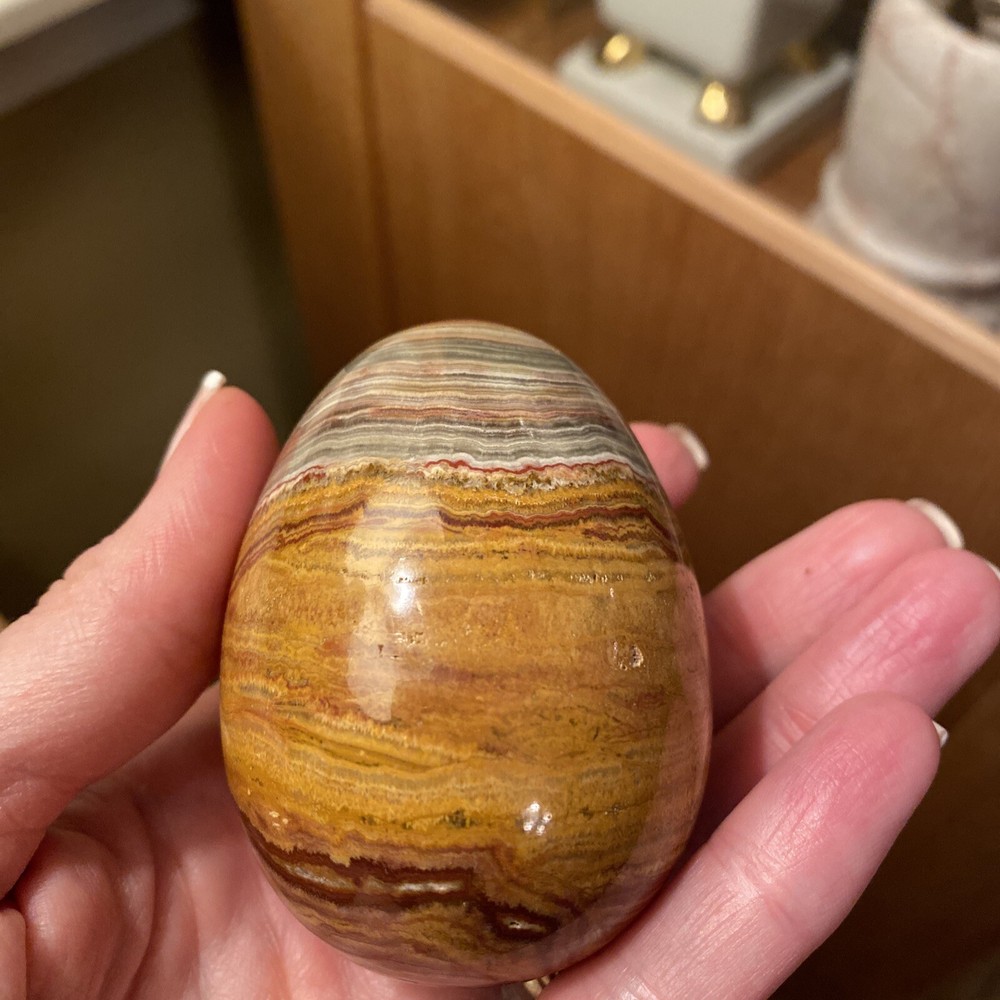 Onyx Green Brown Polished Egg Stone Marble Banded Stripes Easter