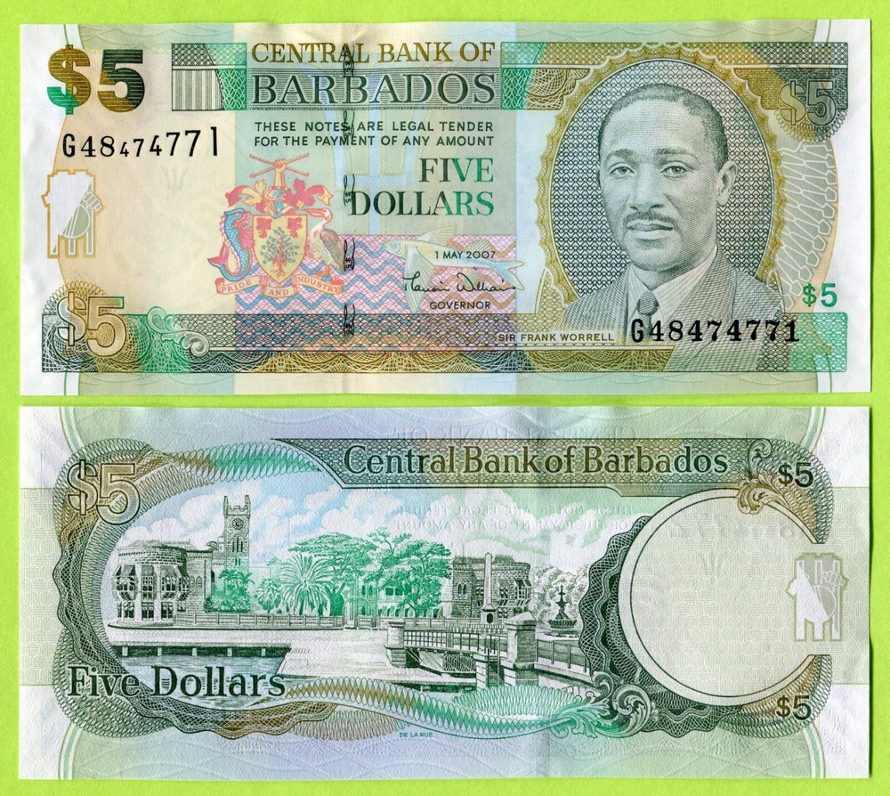 Barbados 5 Dollars 2007 P67a UNC
