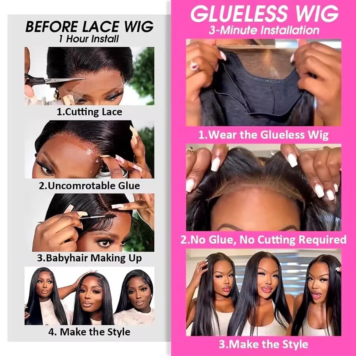 Glueless Wigs Human Hair Pre Plucked Pre Cut 4x4 HD Lace Closure Wigs Straight
