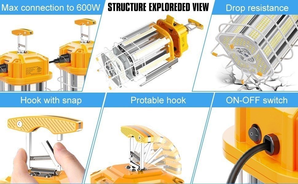 150W LED Temporary Work Light Linkable Construction High Bay Lamp 5000K -22500LM