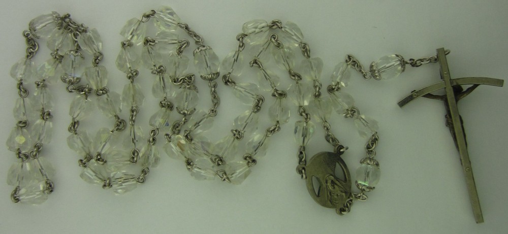 Vintage Rosary Clear Beads Teardrop Iridescent Religious Holy Catholic Jesus