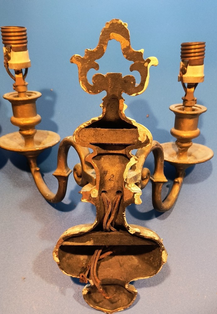 Pair 2-Arm Bronze Wall Sconces Classic Form Bronze