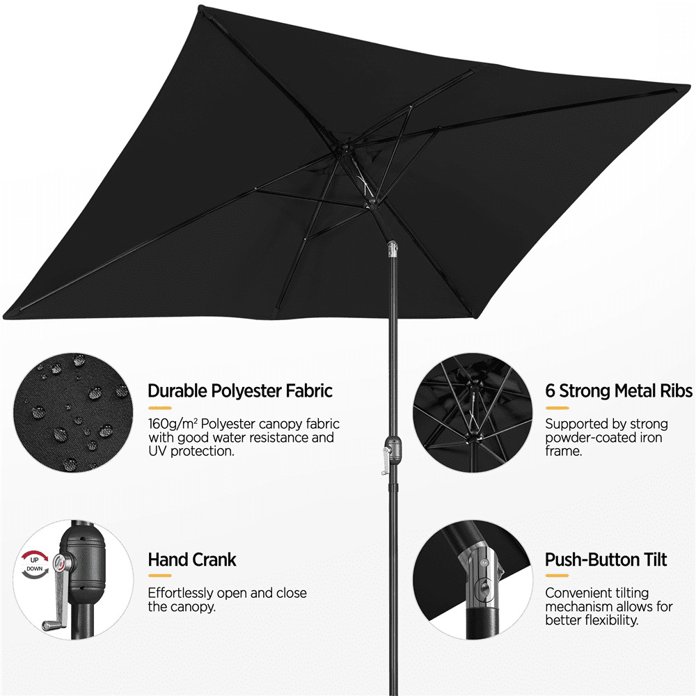 Outdoor Rectangular Patio Umbrella W/ Adjustable Canopy Black