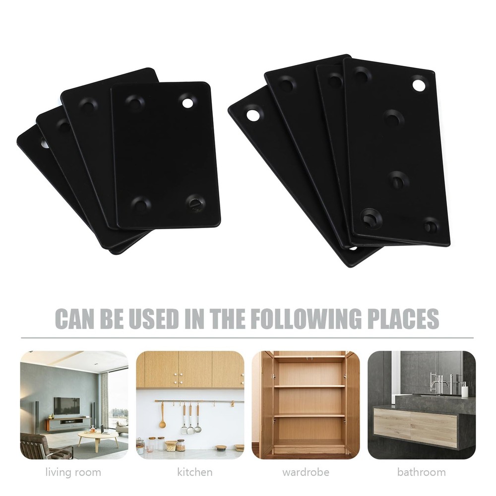 Flat Mending Plates, 8 Pcs Black Metal Straight