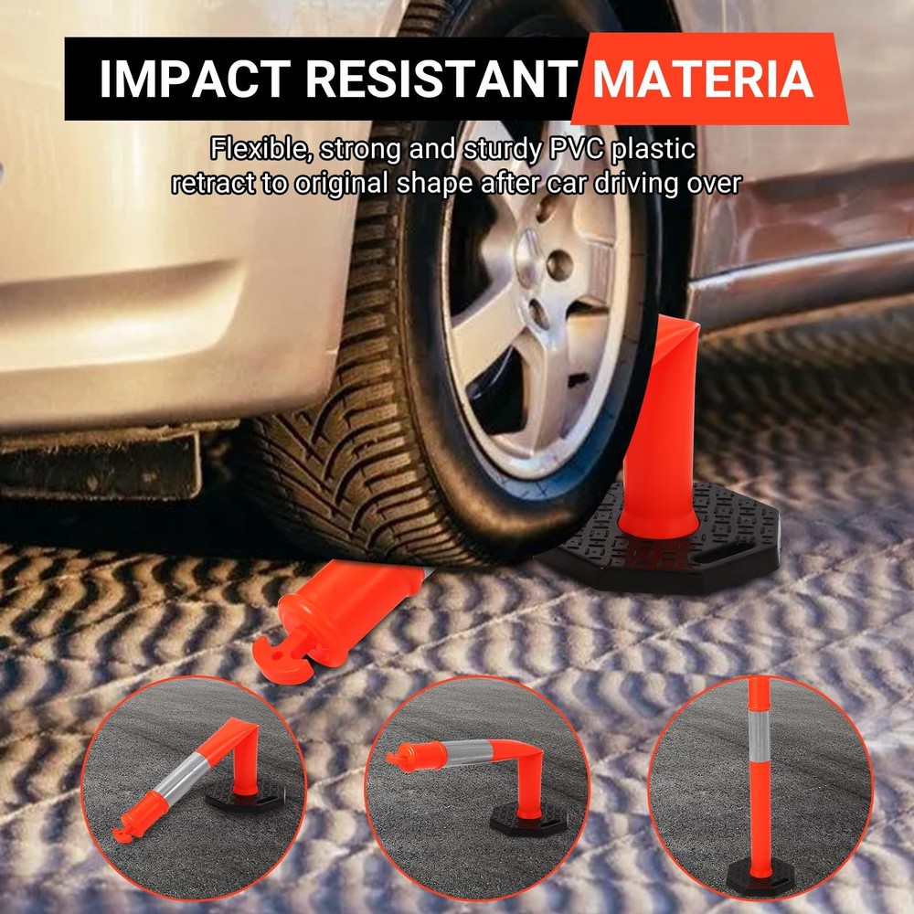 6 Pack 45" Traffic Delineator Post Cones with Base for Traffic Control Warning