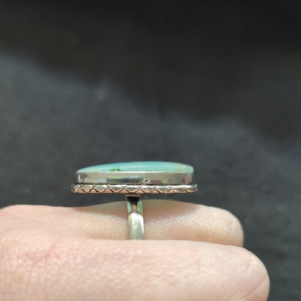 Silver Plated Pastel Blue Green Amazonite Gemstone Oval Statement Ring -Size 9.5