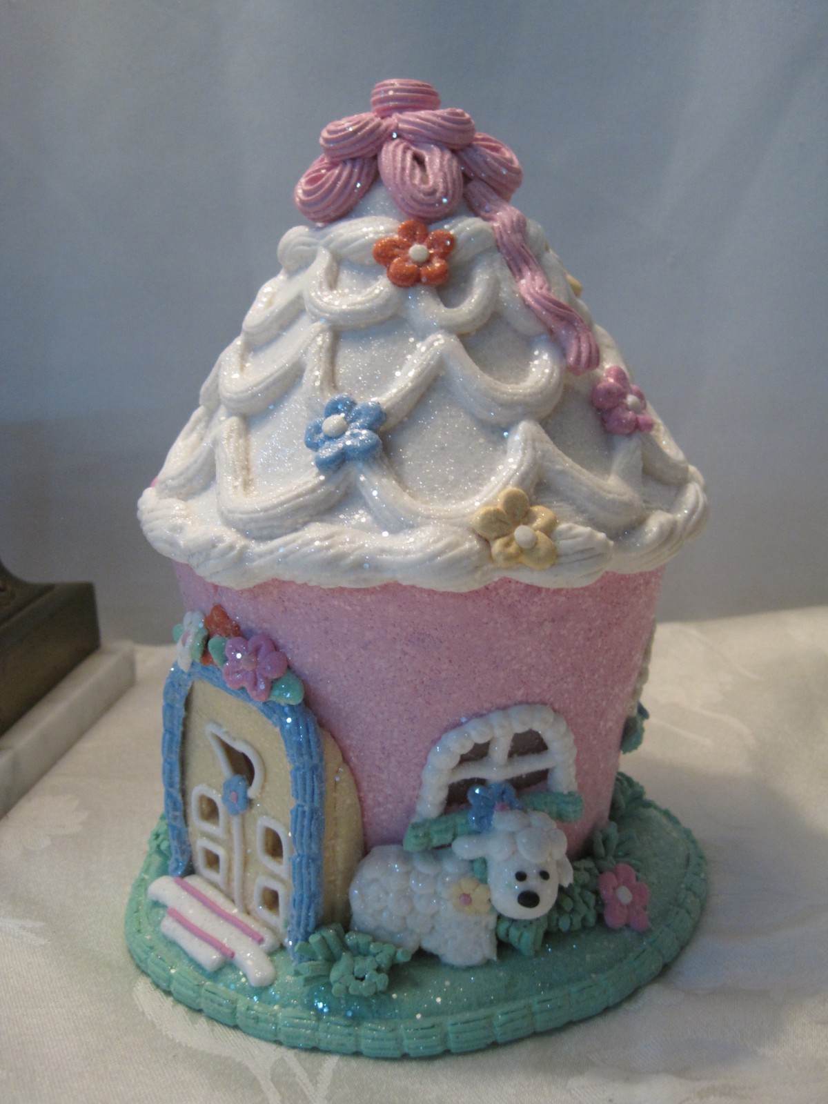 Cupcakes & Cashmere SUGARED Pastel Easter light up cupcake house with lamb