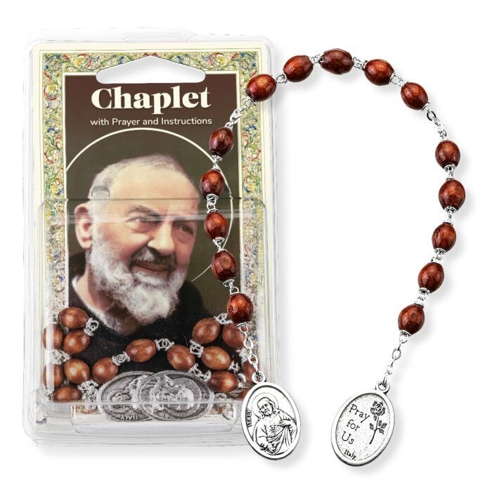 St. Saint Pio Chaplet - 6x8 wooden beads