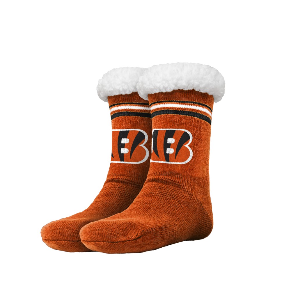 FOCO NFL Cincinnati Bengals Solid Stripe Logo Footy Slipper Non-Skid Bottom