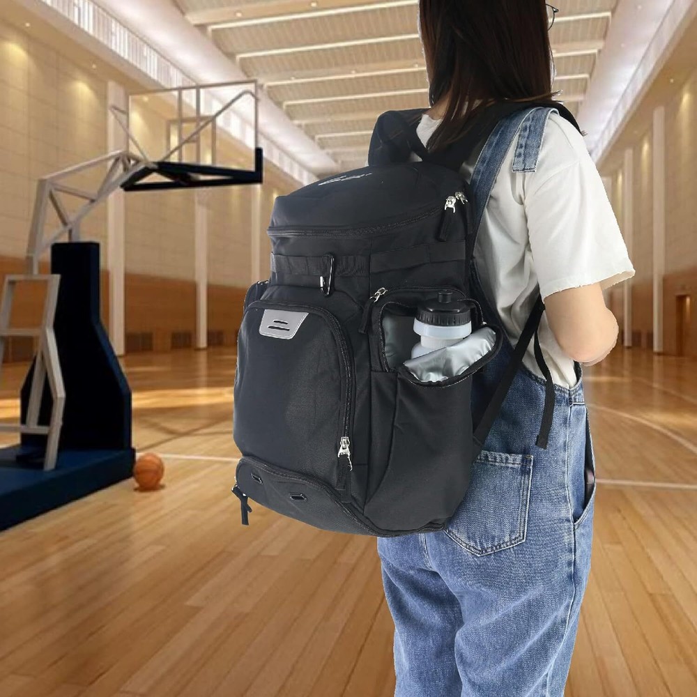 Wolt | Basketball Backpack Bag with Separate Ball Compartment Large, Black