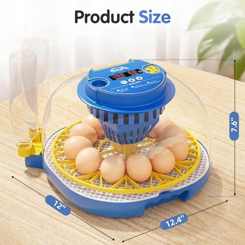 12 Egg Incubator for Hatching - Automatic Turning, Humidity Control, 360° View,