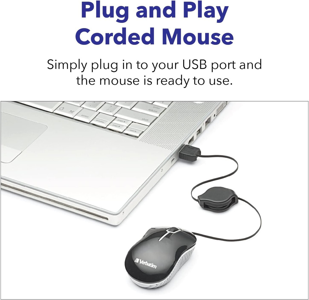 Wired Optical Computer Mini USB-A Mouse - Plug & Play Corded Small Travel Mouse