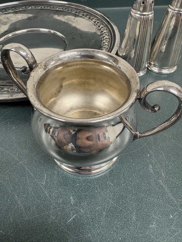 Vintage Silverplate Serving Lot Reed & Barton 1204 Tray Gravy Boat Creamer S & P