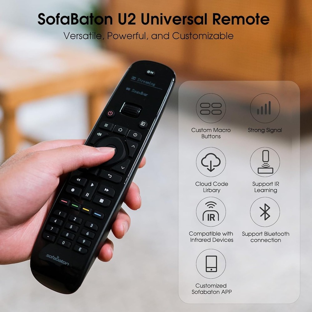 SofaBaton U2 Universal Remote with Backlit Button, All in One Black