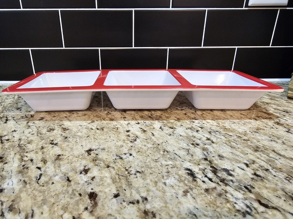 Coca Cola 3 Square Section Melamine Serving Tray - Can tops Red & White