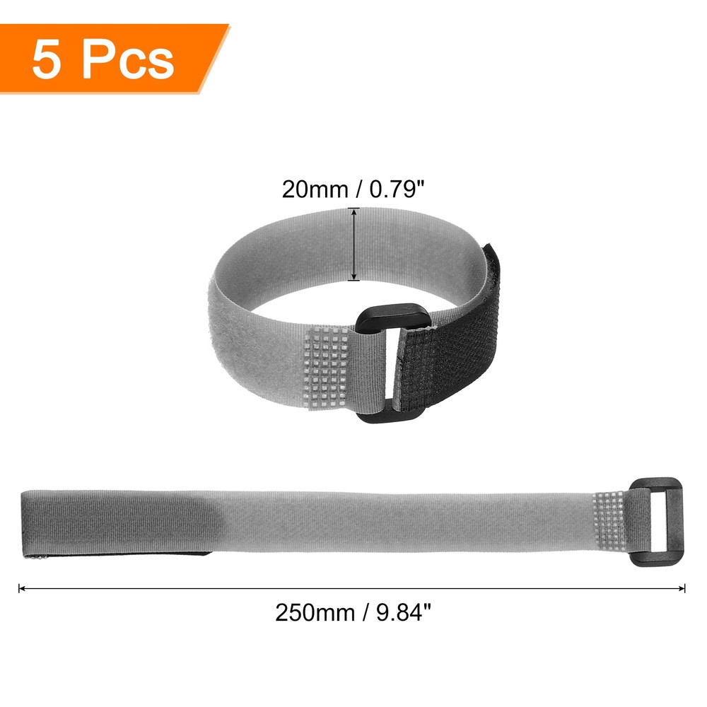 5 Pcs Battery Tie Down Straps, 0.8" x 10" Grey Nylon Hold Down Hook Loop Strap