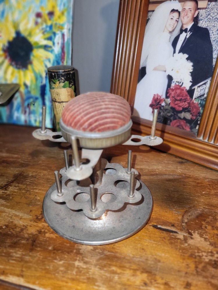 Antique Thread Spool Holder Pin Cushion Victorian