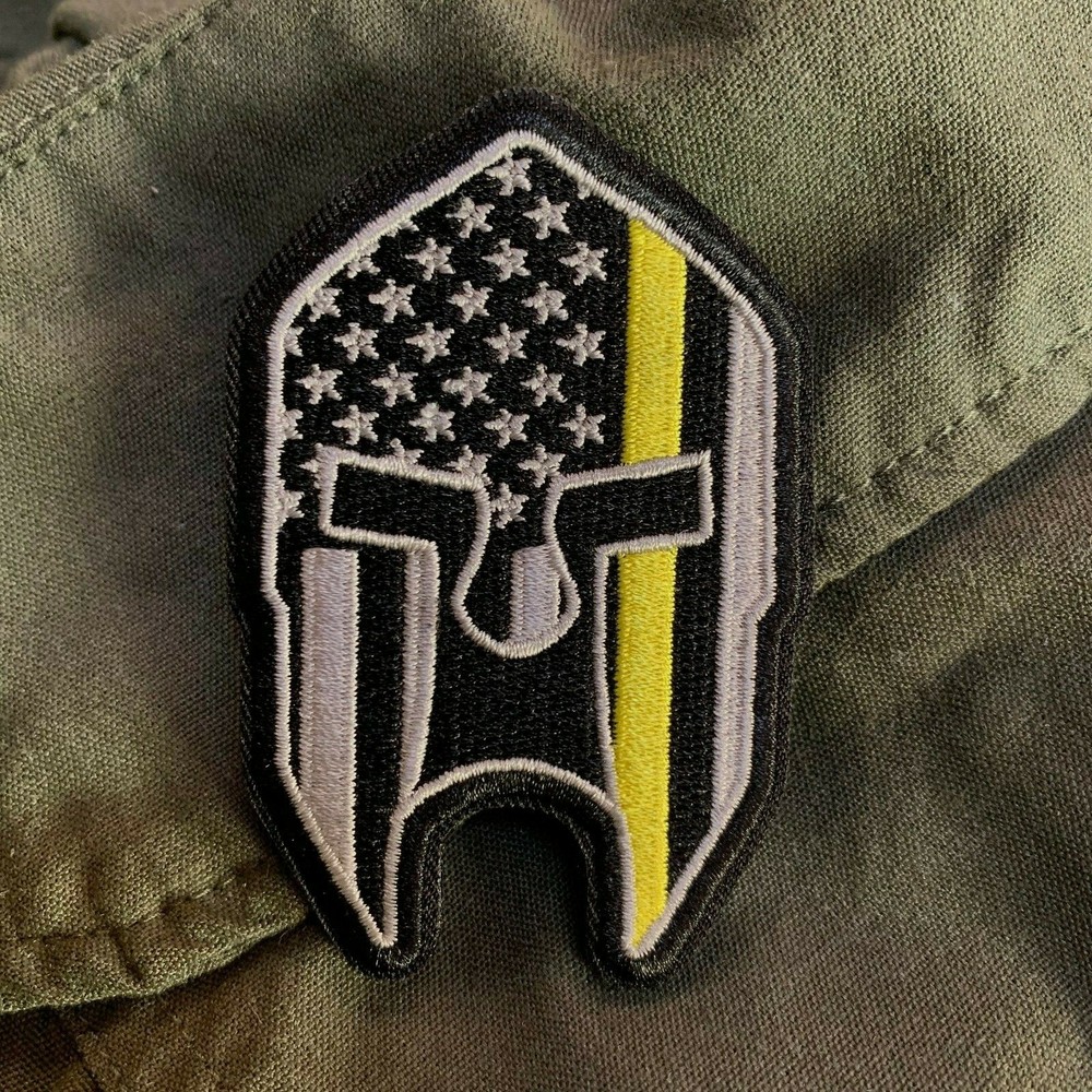 Subdued Thin Yellow Line American Flag Spartan Helmet Patch