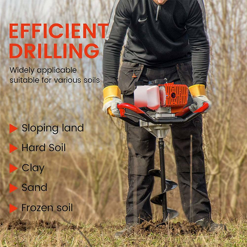 62CC 2.8HP Gas Powered Post Hole Digger W. 3" 5" 8" Earth Auger Digging Engine