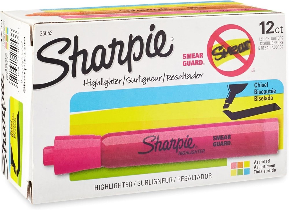 Sharpie Tank Style Highlighters, Chisel Tip, 12 Count (Pack of 1), Assorted