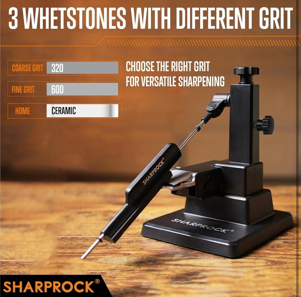 SHARPROCK Fix-Angle Knife Sharpener, Adjustable Angle, Magnetic Clamp, 7 Stones