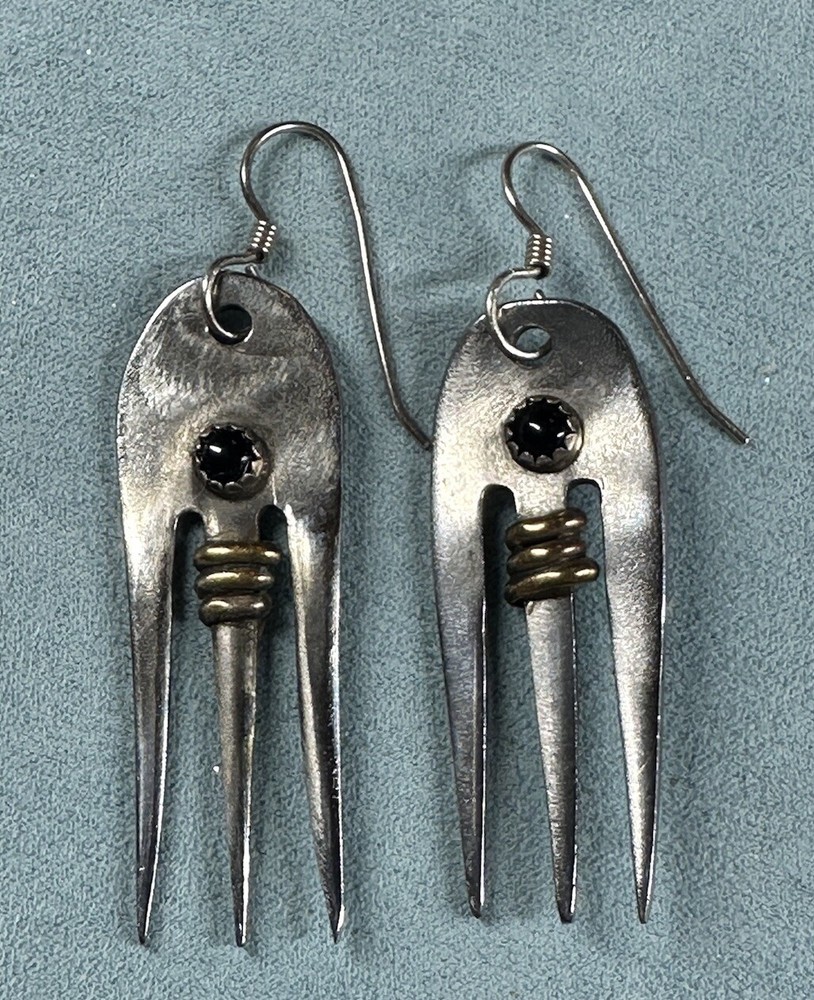 Artisan Handcrafted Fork Earrings With Cabochon Stones