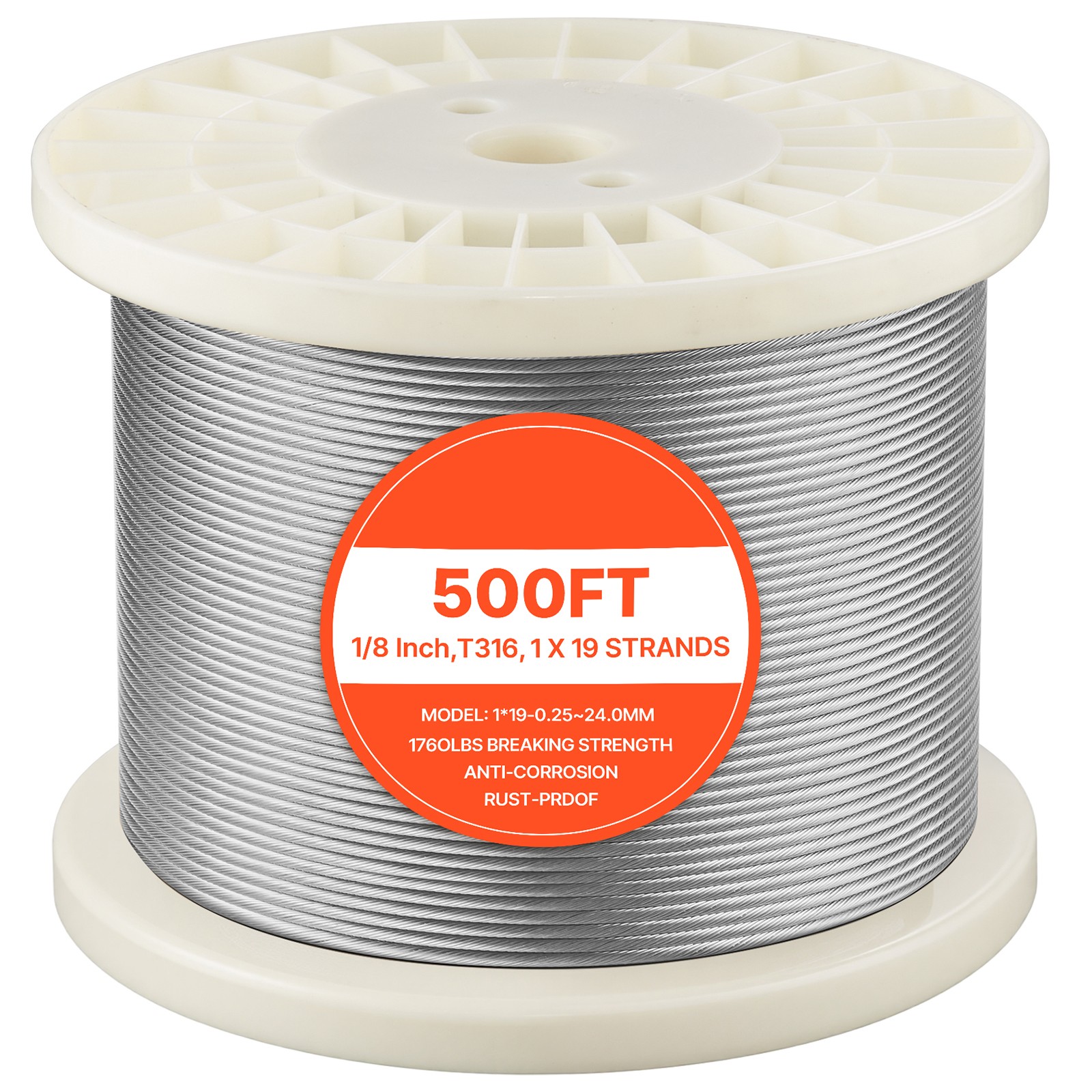 Uimoso 316 Stainless Steel 1/8 in Wire Rope, 1x19 Strand, 500 ft for Railing