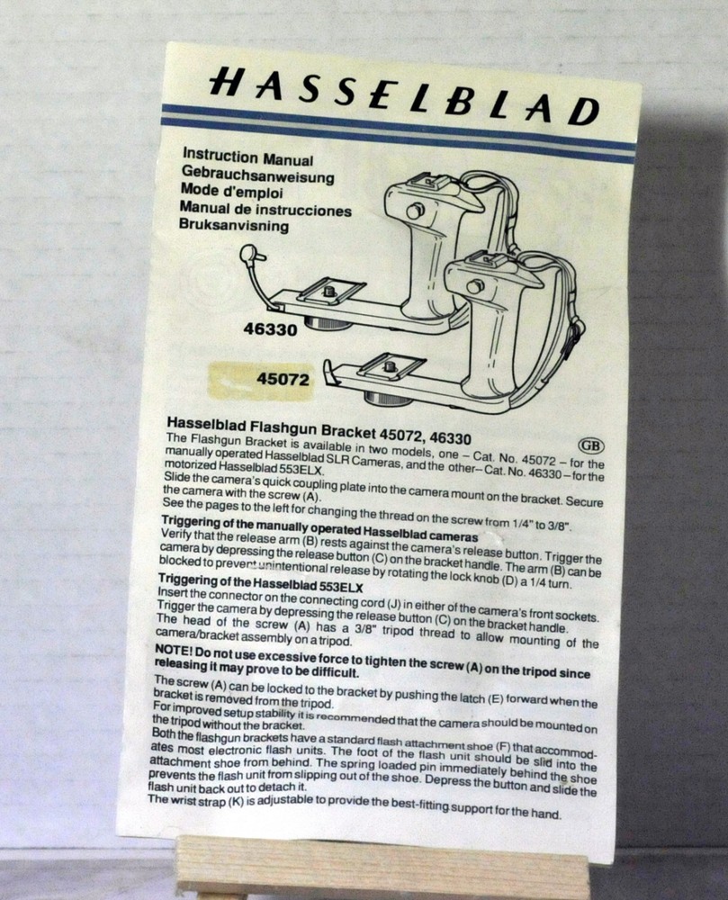 HASSELBLAD FLASH BRACKET #46330 FOR 500EL ELM ELX Series