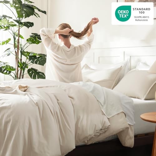 Comforter Set 3 Pieces Lightweight Fluffy Solid Bedding Comforter Queen Beige