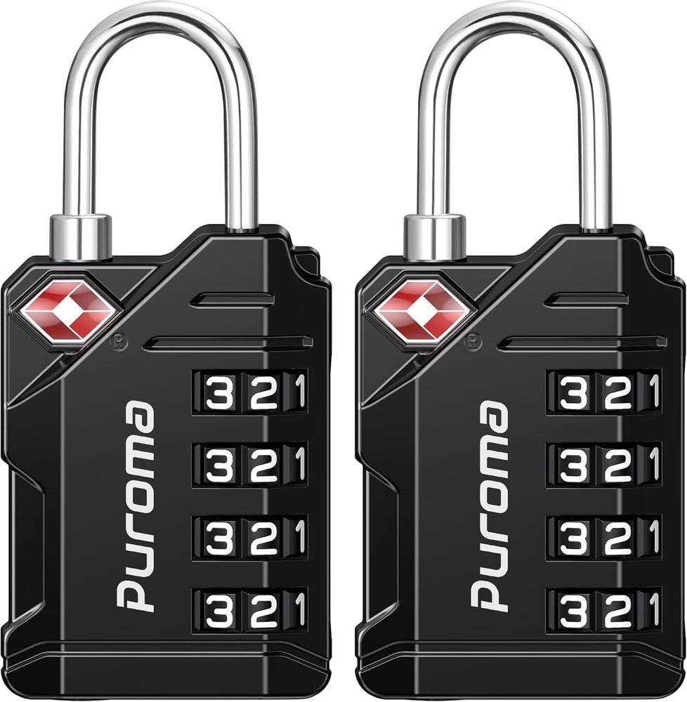 TSA Approved Travel Luggage Locks, 2 Pack Black 4 Digit Resettable Combinatio...